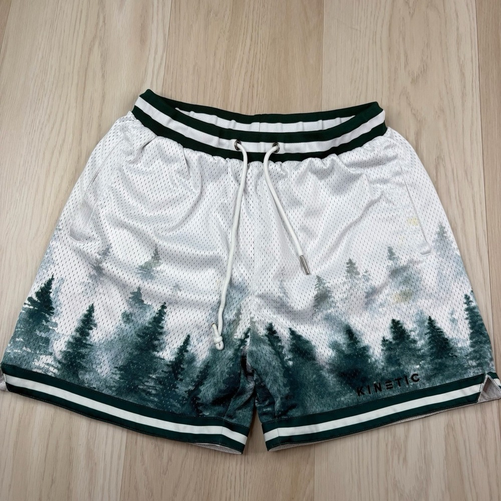 Kinetic Kings Mesh Shorts Forest Trees Gym Basketball Green White Mens Size M